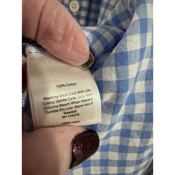 Vineyard Vines Blue White Gingham Check Relaxed Fit Button Up Shirt 4 - Picture 4 of 5